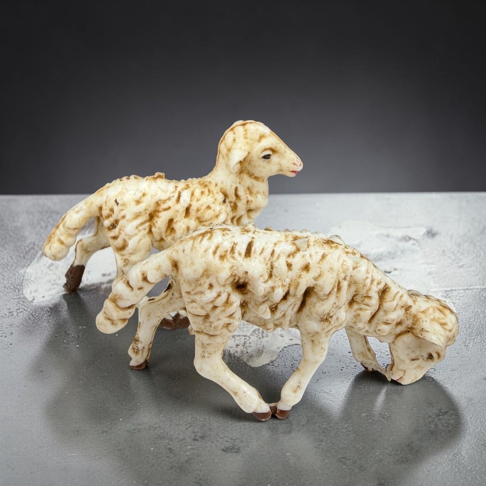 Fontanini Nativity Sheep Figurines Set of‎ 2 Plastic Lamb Christmas Decor Cream